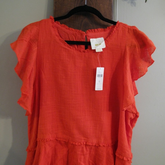 NWT MAEVE ANTHROPOLOGIE Orange Flutter Sleeve XL - Picture 3 of 14